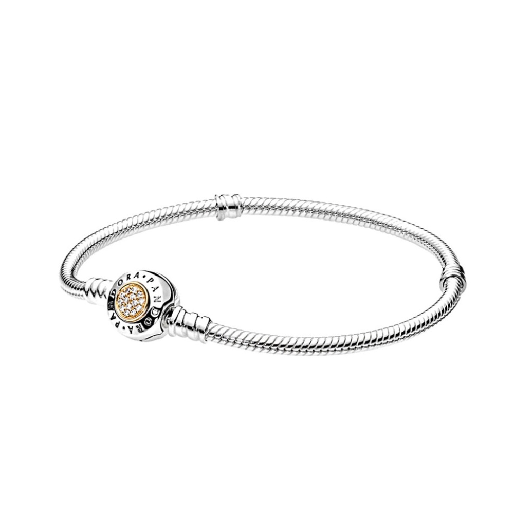 Pandora 14K & Silver Signature Clasp CZ Carrier Bracelet